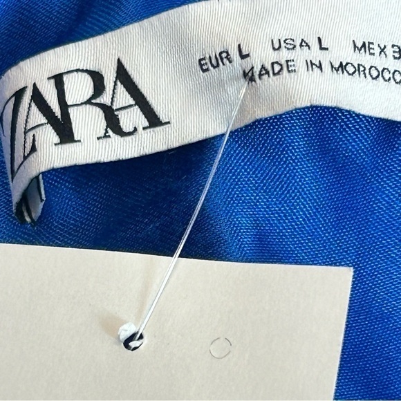 Zara Royal cobalt blue satin effect ruched cut-out front knot halter crop top - Picture 7 of 12